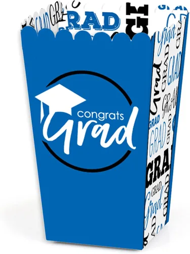 Big Dot of Happiness Cajas azules de palomitas de maíz para fiesta de graduación, juego de 12 Blue Grad - Cajas de palomitas de maíz