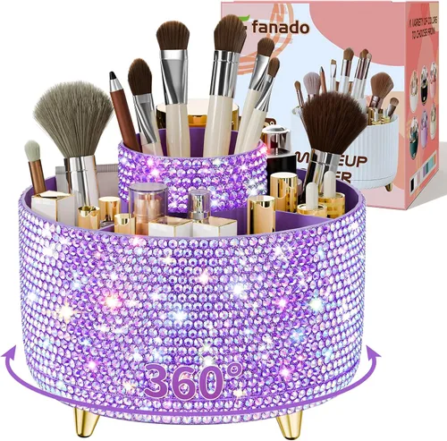 Miniatura 20 de fanado Organizador de brochas de maquillaje giratorio de 360°, organizadores de maquillaje para encimera, organización de maquillaje
