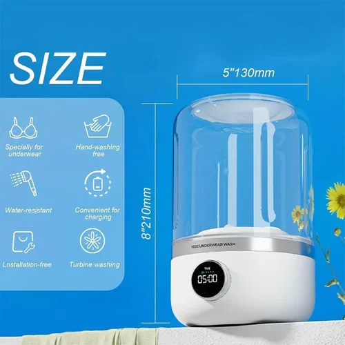 Miniatura 5 de Taza de lavandería ultrasónica portátil, taza de lavado portátil Turbo Spin - Mini lavadora inalámbrica recargable USB-C para ropa
