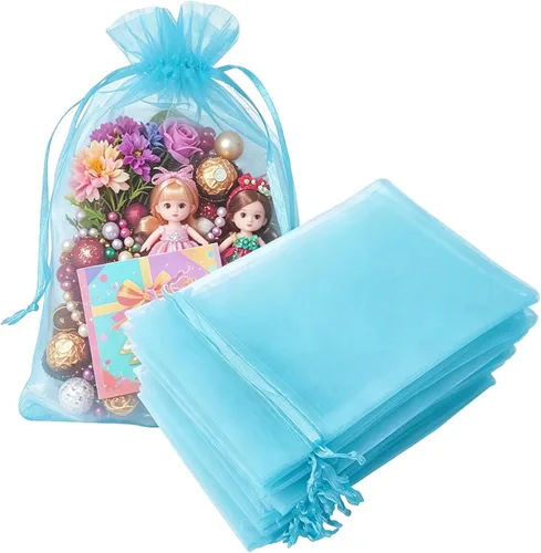 Miniatura 39 de Juego de 50 bolsas de organza de regalo con cordón azul aguamarina de 4 x 6 pulgadas para baby shower, Navidad, boda, recuerdos de fiesta, despedida