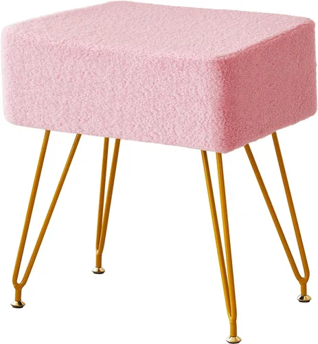 Miniatura 7 de Taburete de terciopelo de peluche, reposapiés otomano, mesa auxiliar pequeña, con 4 patas de metal, taburete moderno, pies antideslizantes