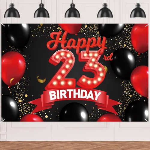 Miniatura 80 de Cartel de feliz cumpleaños 15 color rojo y negro, decoración temática de globos para niñas y mujeres, princesas de 15 años, fiesta de cumpleaños