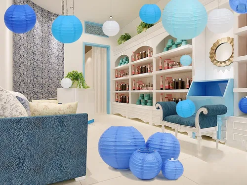 Miniatura 6 de LURICO 16 linternas de papel azul/blanco (tamaño de 4, 6, 8, 10 pulgadas), decoración de papel chino/japonés, faroles de bola para decoración