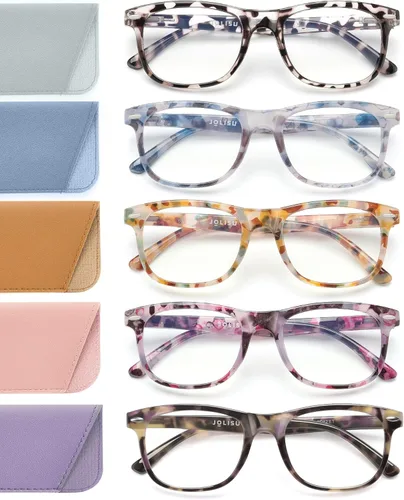 Miniatura 7 de JOLISU Paquete de 5 lentes de lectura para mujer, elegantes lentes de lectura con bloqueo de luz azul, lentes de bisagra de resorte para mujeres