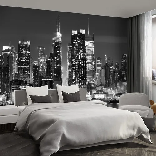 Miniatura 9 de Papel tapiz mural gris de Nueva York del Puente de Brooklyn, papel tapiz mural de paisaje urbano grande para sala de estar y dormitorio - 108"x75