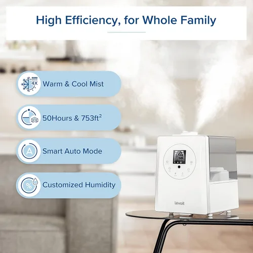 Miniatura 34 de LEVOIT Humidificadores evaporativos para dormitorio de bebé, filtros dobles de aire y agua, sensor separado, sin luz azul para luz nocturna de Blanco