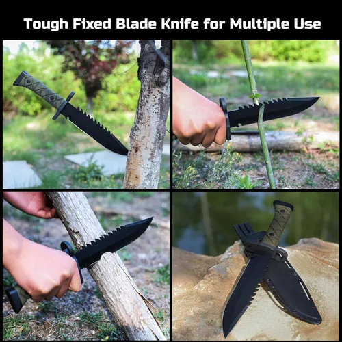 Miniatura 2 de Leopcito Cuchillos tácticos de hoja fija de 15 pulgadas con funda, acero inoxidable para caza de supervivencia, bushcraft, cuchillo de mango