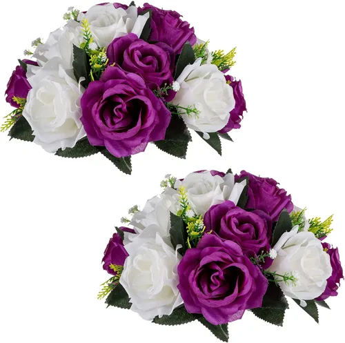 Miniatura 54 de NUPTIO Centros de mesa de flores blancas para mesas: 6 piezas de arreglo de bolas de flores artificiales para fiesta de boda, rosa floral falsa