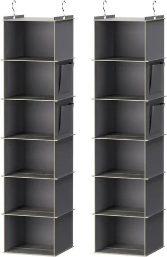 YOUDENOVA - Organizador colgante para clóset con 6 estantes de almacenamiento, paquete de 2, gris
