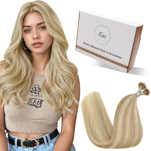 Miniatura 13 de Hetto Extensiones de cabello humano con nano cuentas, balayage, extensiones de cabello humano, color negro degradado a plateado, extensiones