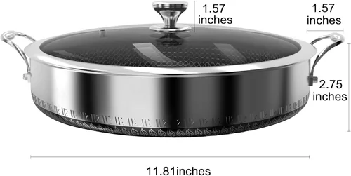 Miniatura 2 de Sartén Salteadora de Acero Inoxidable 316L de 5QT Wok Hexagonal Antiadherente con Tapa, Dos Asas para Sostener, Libre de PFOA, Apto