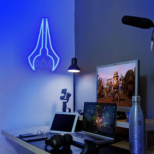 Miniatura 3 de Letrero de neón con hoja de energía de ciencia ficción, decoración de pared de luz de neón de doble hoja, lámpara de neón alimentada por USB