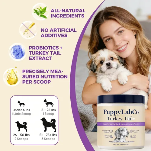 Miniatura 4 de Puppy Lab Co Cola de pavo, PuppyLabCo - Hongo de cola de pavo para perros, hongo cola de pavo + probióticos, suplemento en polvo, sabor a pollo