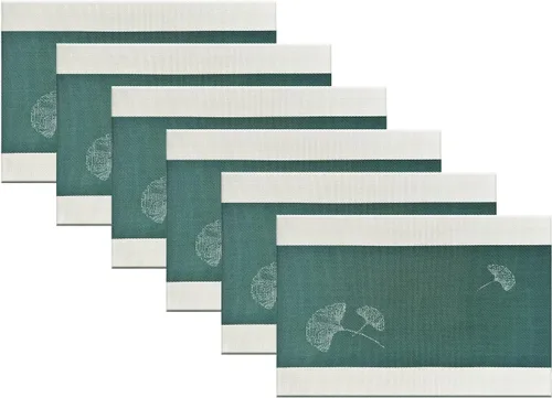 Miniatura 15 de Juego de 6 manteles individuales de plástico lavables para mesa de cocina, resistentes al calor, de vinilo tejido, para exteriores, 12 x 18 Dorado