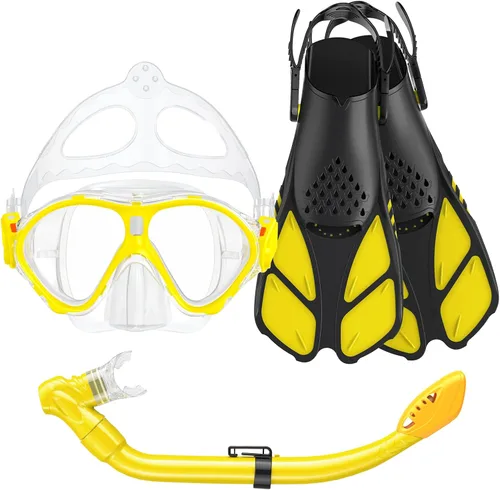 Miniatura 9 de Seovediary Juego de esnórquel para niños, máscara, aletas, equipo de esnórquel para niños, gafas de natación antiniebla con vista panorámica de 180