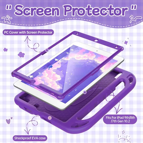Miniatura 3 de BMOUO Funda para niños para iPad de 9ª/8ª/7ª generación (iPad de 10.2 pulgadas, 2021/2020/2019), con protector de pantalla integrado, soporte