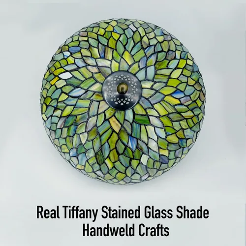 Miniatura 3 de Lámpara de techo Tiffany con vidrieras verdes de glicinia, montaje semi empotrado, lámpara amplia de 16 pulgadas de ancho y 15 pulgadas de altura