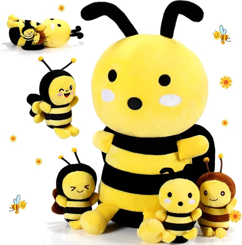 Aoriher 5 piezas de animales de peluche, 1 abeja grande de felpa y 4 lindas abejas suaves de felpa para regalos de cumpleaños, decoración de fiesta
