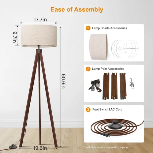 Miniatura 8 de LEPOWER Lámpara de pie de trípode de madera, lámpara de pie de mediados de siglo, luz de estudio de diseño moderno para sala de estar, dormitorio
