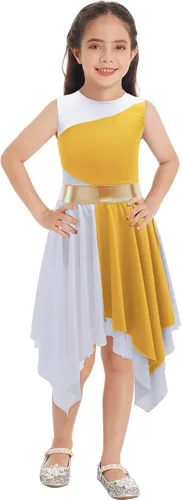 CHICTRY Vestido de baile lírico sin mangas asimétrico para niñas, disfraz de adoración litúrgica contemporánea