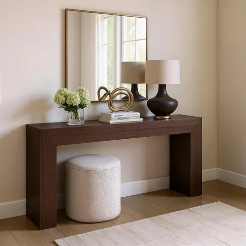 Miniatura 19 de Plank+Beam Mesa Consola Grand, Mesa de Sofá Moderna de Madera Maciza de 56 Pulgadas, Mesa de Entrada Estrecha para Pasillo, Detrás del Sofá, Sala