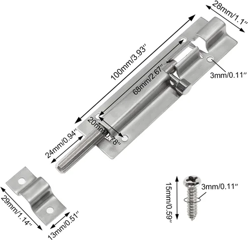 Miniatura 2 de Cerradura deslizante de seguridad para puerta, 6 unidades, perno de barril de 4 pulgadas/3.937 in con acero sólido resistente para mantenerte seguro