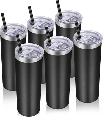 Miniatura 8 de VEGOND - Vaso delgado de acero inoxidable de 20 oz con aislamiento al vacío con tapa y pajita, taza de café de doble pared, taza de viaje