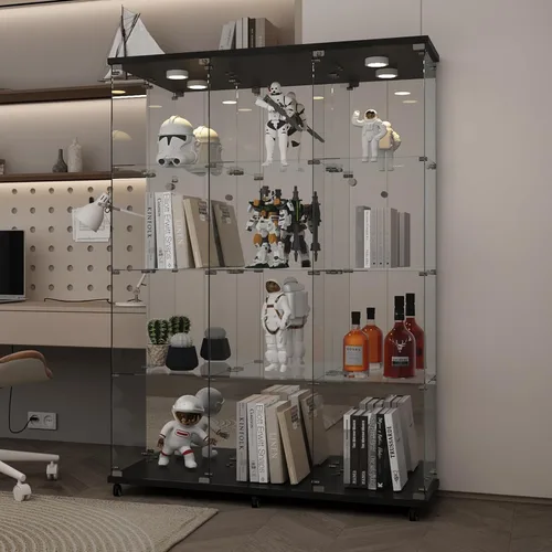Miniatura 13 de LFT HUIMEI2Y Vitrina de cristal con puerta y cerradura, gabinete Curio de 4 niveles para coleccionables, figuras, vino, vitrina de vidrio templado
