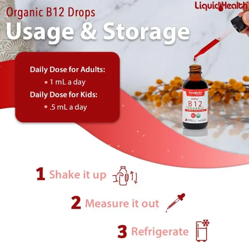 Miniatura 4 de LIQUIDHEALTH USDA Orgánico Gotas Líquidas de Vitamina B12 Metil Metilcobalamina con Jugo de Cereza Agria - Aumenta la Energía, Apoyo Inmunológico