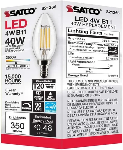 Miniatura 8 de Satco 6Pk 4w B11 LED 3500K Candelabro Base regulable - 40W equiv