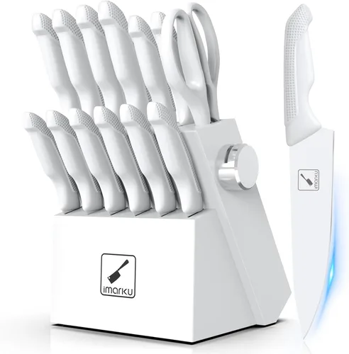 imarku® Juego de cuchillos de cocina de 14 piezas con bloque y afilador, acero inoxidable profesional con mango ergonómico antideslizante, apto para