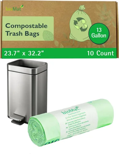 Miniatura 24 de bioMat Bolsas de basura compostables de 2.6 galones, 125 unidades, bolsas de basura pequeñas y planas para cocina, con certificación BPI, CMA y OK