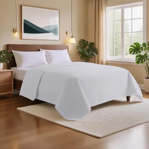 Miniatura 2 de HollyHOME - Colcha de cama acolchada pinsonic con diseño de cuadros súper suave, para cama individual, Blanca, tamaño Twin