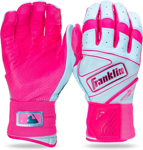Miniatura 10 de Franklin Sports MLB - Guantes de bateo Infinite Powerstrap para béisbol + sóftbol de puño largo, para adultos y jóvenes Blanco/Dorado