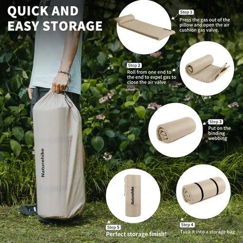 Miniatura 7 de Naturehike Colchoneta de dormir autoinflable de espuma ultra gruesa de 4 pulgadas, R9.5 con tela 75D, colchón de aire para las 4 estaciones