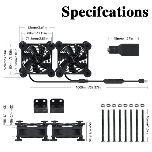 Miniatura 4 de Ventilador de refrigeración dual de 3.150 in – 10 velocidades USB 5V/DC 12V de alimentación, IPX5 impermeable para tableta, TV, router, Xbox, DVR