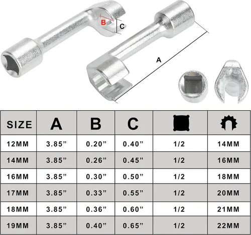 Miniatura 6 de Línea zócalo diesel del inyector, 1/2" impulsión, llave 12 14 16 17 18 19 para la mayoría de los motores diesel