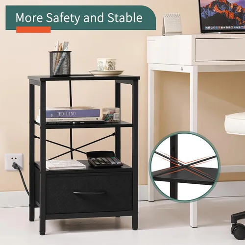 Miniatura 8 de Yoobure Mesa auxiliar con almacenamiento, mesita de noche LED con estación de carga, mesas auxiliares para sala de estar, mesita de noche para Negro