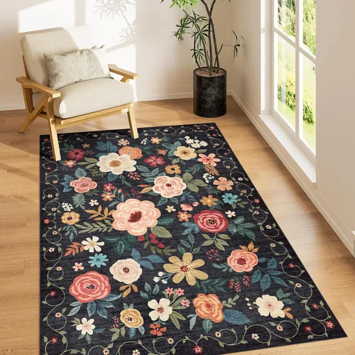 Miniatura 231 de DUKINO Alfombra de área de 6 x 9 pies, alfombra floral para sala de estar, ligera, antideslizante, lavable, alfombra de interior de pelo bajo