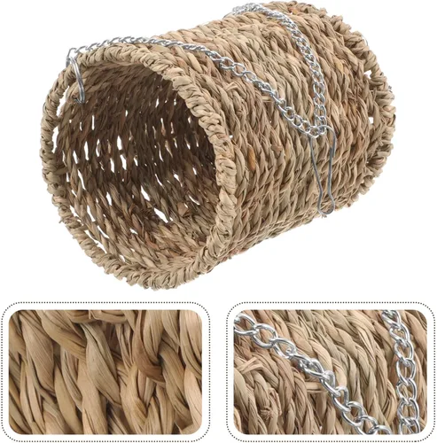 Miniatura 9 de Hamaca de túnel tejida de paja para hámster natural, nido, cama colgante, hámster, jerbo, azúcar, planeador, rata, algas marinas, juguete de hábitat