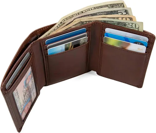 Miniatura 3 de ID Stronghold - Cartera triple con bloqueo RFID para hombre, piel auténtica resistente, Stonewash, Classic