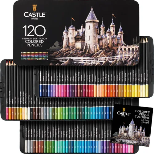 Castle Art Supplies - Juego de lápices de color | 120 lápices de color de núcleo suave prémium para adultos | Organizados en estuche de presentación