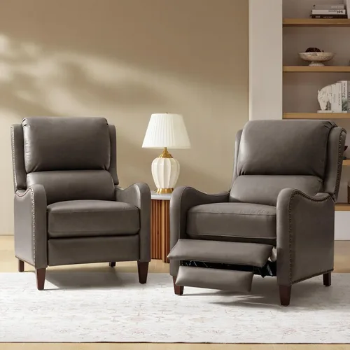 Miniatura 27 de HULALA HOME Silla Reclinable de Cuero Genuino, Sillón Reclinable Moderno de Empuje hacia Atrás con Asiento Grueso, Respaldo y Reposapiés, Decoración