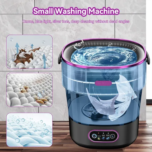 Miniatura 6 de Lavadora portátil, mini lavadora plegable de 20 litros y secadora de centrifugador, 3 modos de limpieza, pequeña y compacta máquina de lavandería