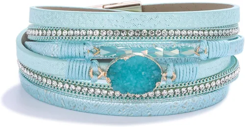 Miniatura 276 de FANCY SHINY - Pulsera de cuero estilo bohemio, pulsera de cuentas de cristal con cierre magnético, regalos de joyería para mujer