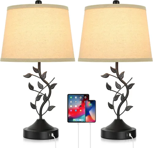 Miniatura 9 de Lámparas de mesa táctiles regulables de 3 vías para sala de estar, juego de 2 lámparas tradicionales para dormitorio con 2 puertos de carga USB