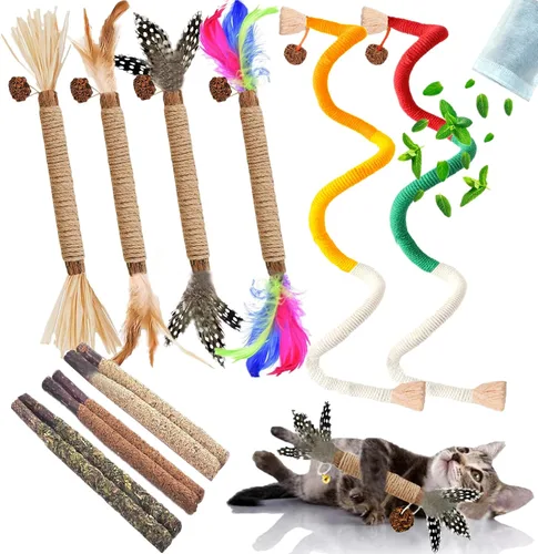 Juguetes para gatos, 12 unidades, juguetes de hierba gatera para interiores, gatito, gato, Silvervine, masticar, molar, rasguño, cuerda de algodón,