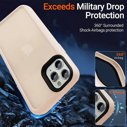 Miniatura 2 de Yriklso Funda para iPhone 11 Pro Max, protección contra caídas de grado militar, carcasa trasera dura translúcida - rosa esmerilado