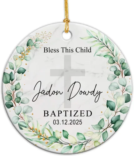 Miniatura 16 de Adorno de cerámica de bautizo bautizado con oso, recuerdo de bautizo personalizado de animales, adorno de bautismo personalizado de Dios bendiga
