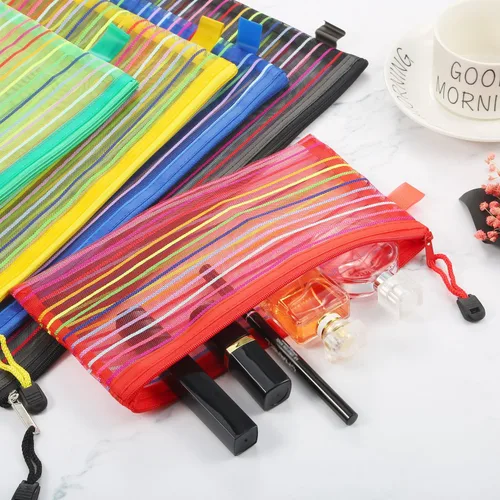 Miniatura 3 de HESTYA 10 piezas de bolsas de malla con cremallera para organizar, 5 tamaños, 5 colores, bolsas grandes y pequeñas a granel, monedero